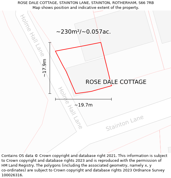 ROSE DALE COTTAGE, STAINTON LANE, STAINTON, ROTHERHAM, S66 7RB: Plot and title map