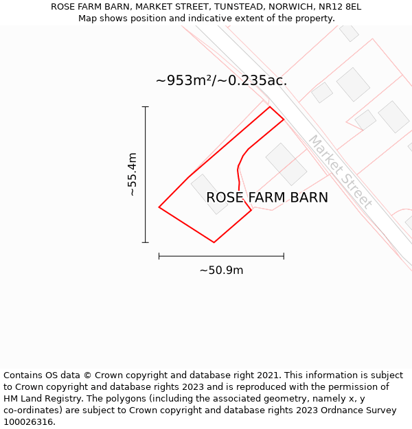 ROSE FARM BARN, MARKET STREET, TUNSTEAD, NORWICH, NR12 8EL: Plot and title map