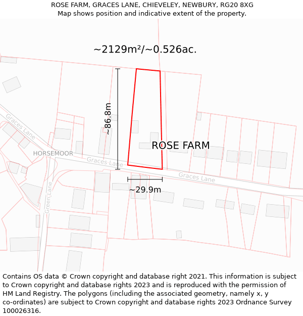 ROSE FARM, GRACES LANE, CHIEVELEY, NEWBURY, RG20 8XG: Plot and title map