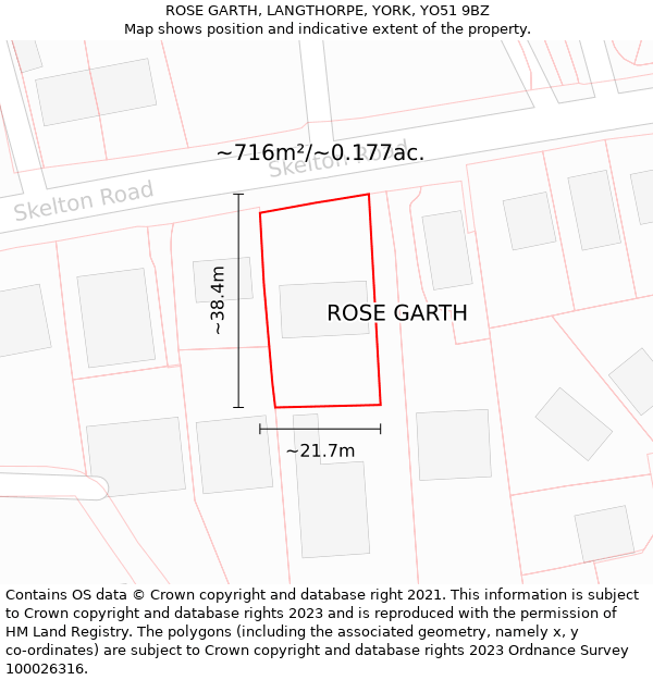 ROSE GARTH, LANGTHORPE, YORK, YO51 9BZ: Plot and title map