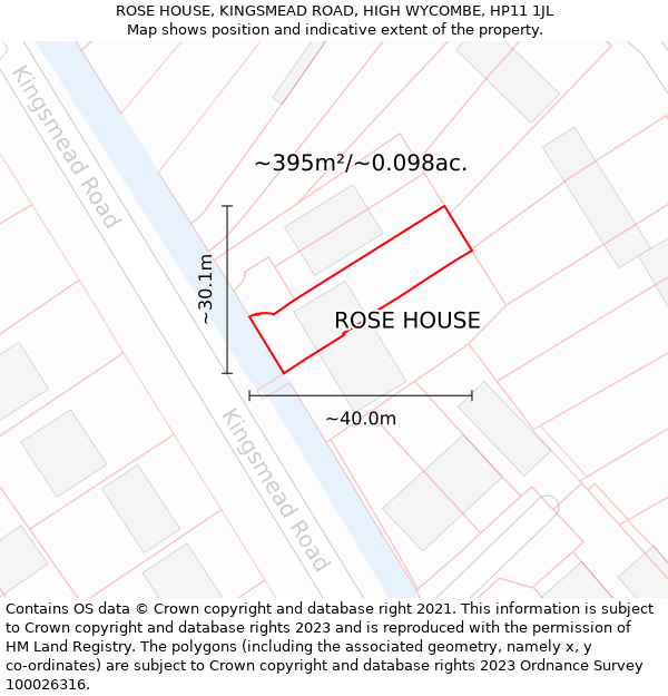 ROSE HOUSE, KINGSMEAD ROAD, HIGH WYCOMBE, HP11 1JL: Plot and title map