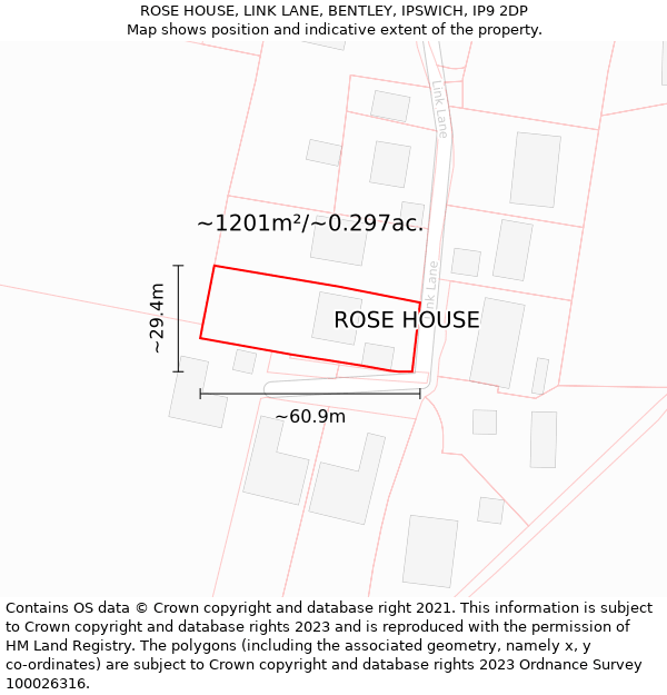 ROSE HOUSE, LINK LANE, BENTLEY, IPSWICH, IP9 2DP: Plot and title map