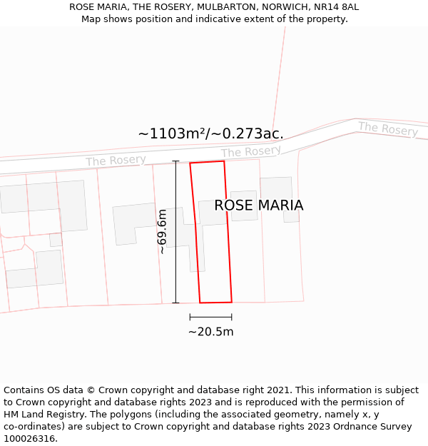 ROSE MARIA, THE ROSERY, MULBARTON, NORWICH, NR14 8AL: Plot and title map