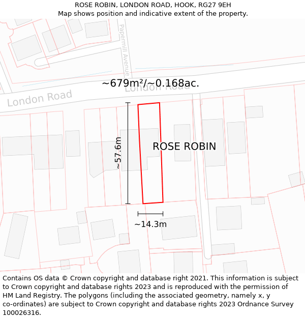 ROSE ROBIN, LONDON ROAD, HOOK, RG27 9EH: Plot and title map