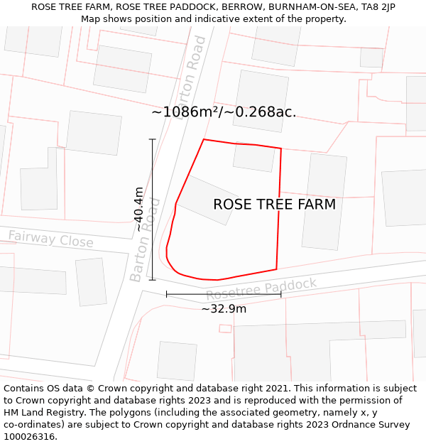 ROSE TREE FARM, ROSE TREE PADDOCK, BERROW, BURNHAM-ON-SEA, TA8 2JP: Plot and title map