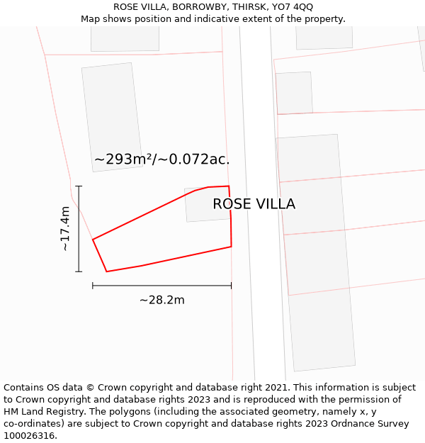 ROSE VILLA, BORROWBY, THIRSK, YO7 4QQ: Plot and title map