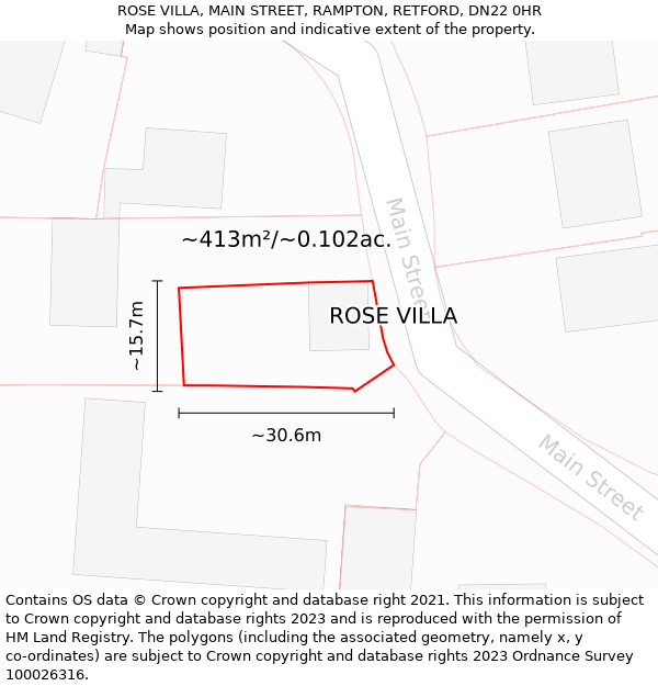 ROSE VILLA, MAIN STREET, RAMPTON, RETFORD, DN22 0HR: Plot and title map