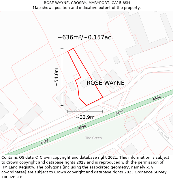 ROSE WAYNE, CROSBY, MARYPORT, CA15 6SH: Plot and title map