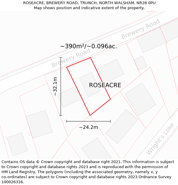 ROSEACRE, BREWERY ROAD, TRUNCH, NORTH WALSHAM, NR28 0PU: Plot and title map