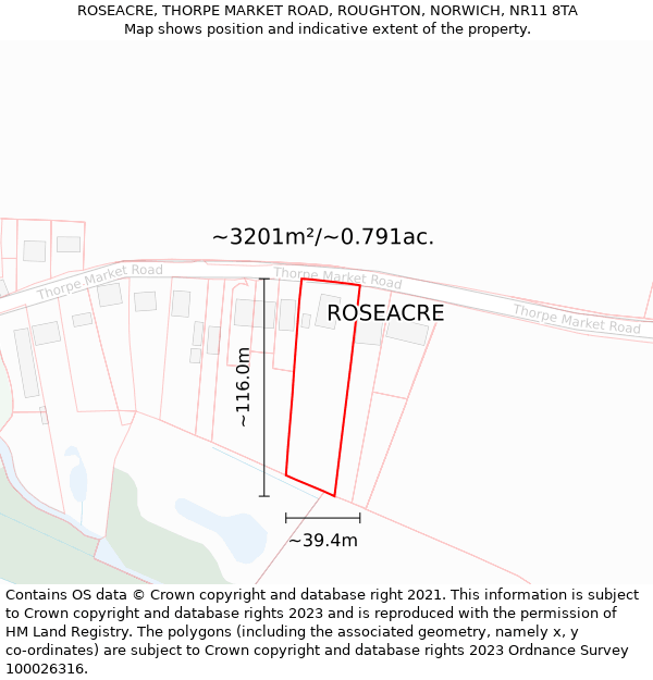 ROSEACRE, THORPE MARKET ROAD, ROUGHTON, NORWICH, NR11 8TA: Plot and title map