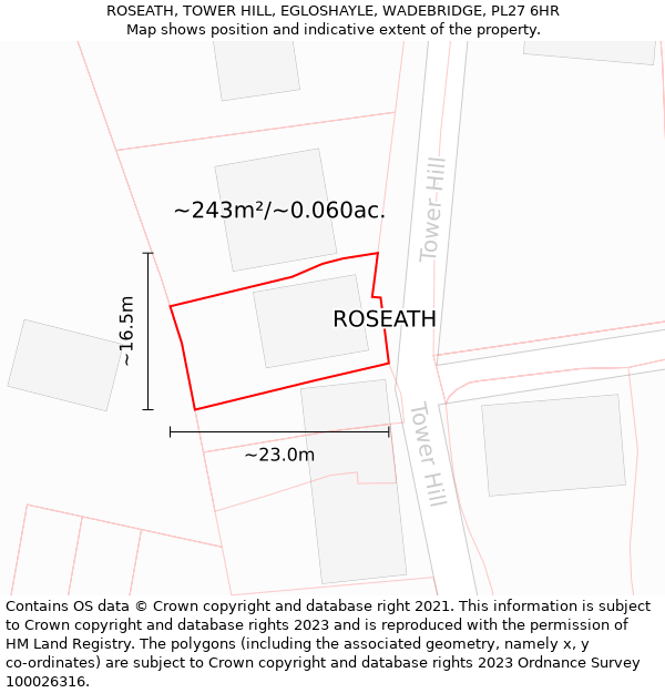 ROSEATH, TOWER HILL, EGLOSHAYLE, WADEBRIDGE, PL27 6HR: Plot and title map