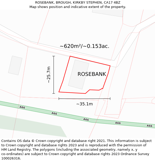 ROSEBANK, BROUGH, KIRKBY STEPHEN, CA17 4BZ: Plot and title map