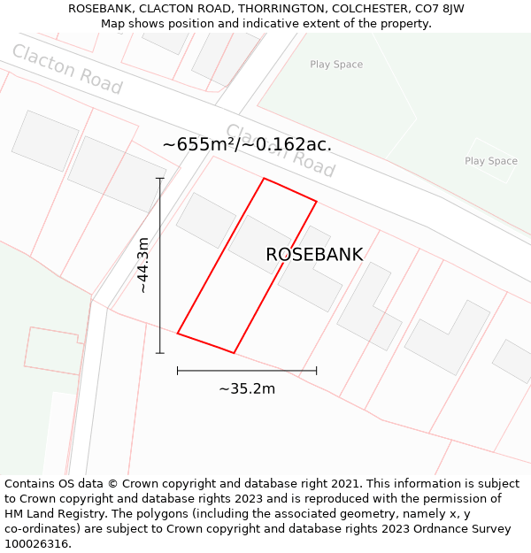 ROSEBANK, CLACTON ROAD, THORRINGTON, COLCHESTER, CO7 8JW: Plot and title map