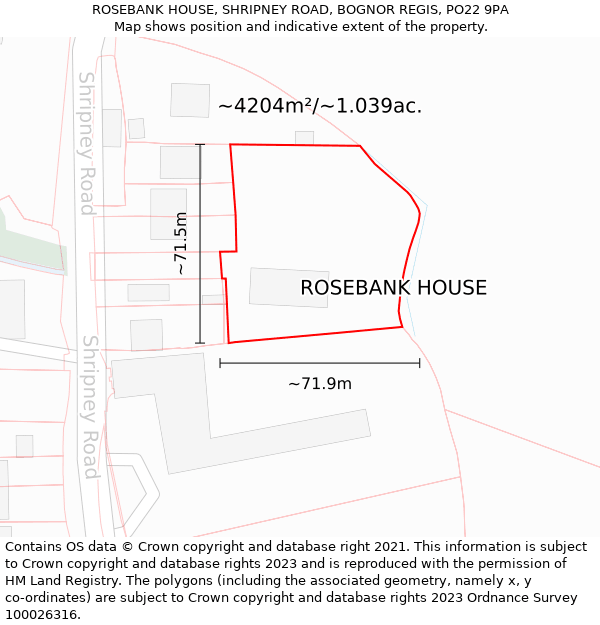 ROSEBANK HOUSE, SHRIPNEY ROAD, BOGNOR REGIS, PO22 9PA: Plot and title map