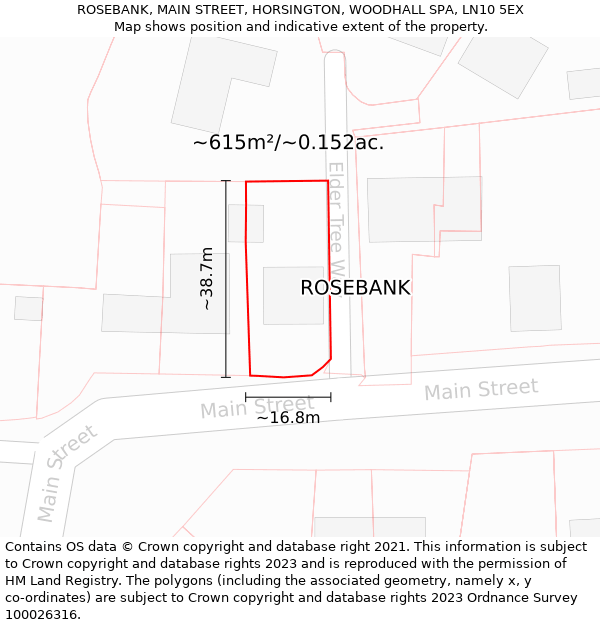 ROSEBANK, MAIN STREET, HORSINGTON, WOODHALL SPA, LN10 5EX: Plot and title map