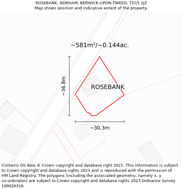 ROSEBANK, NORHAM, BERWICK-UPON-TWEED, TD15 2JZ: Plot and title map