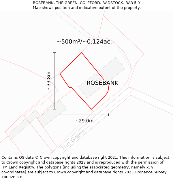 ROSEBANK, THE GREEN, COLEFORD, RADSTOCK, BA3 5LY: Plot and title map