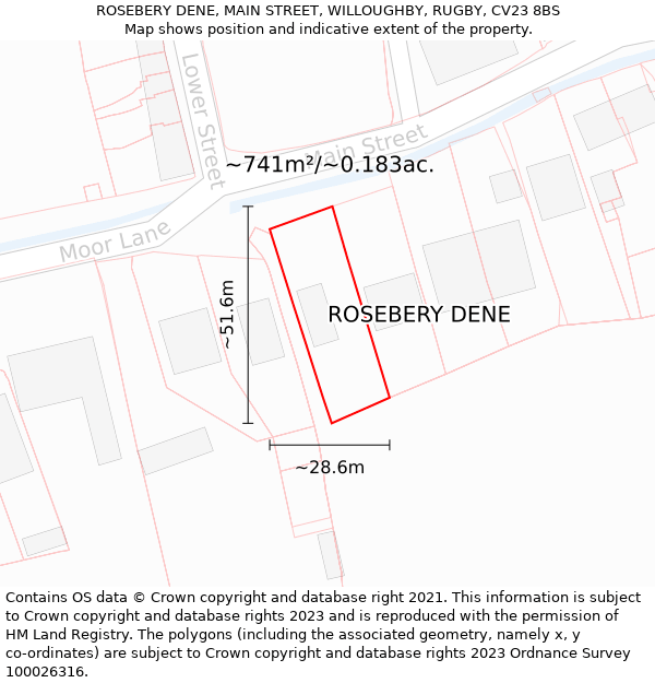 ROSEBERY DENE, MAIN STREET, WILLOUGHBY, RUGBY, CV23 8BS: Plot and title map