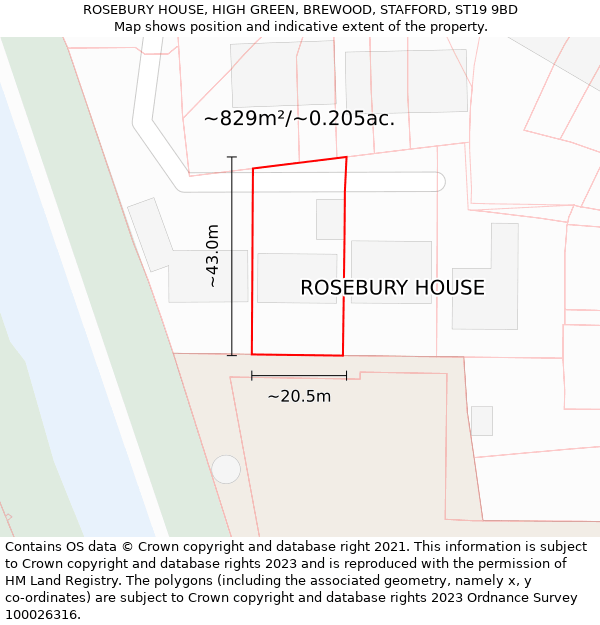 ROSEBURY HOUSE, HIGH GREEN, BREWOOD, STAFFORD, ST19 9BD: Plot and title map