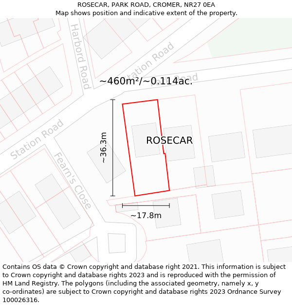 ROSECAR, PARK ROAD, CROMER, NR27 0EA: Plot and title map