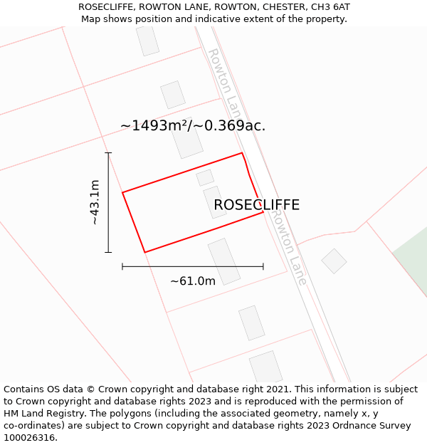 ROSECLIFFE, ROWTON LANE, ROWTON, CHESTER, CH3 6AT: Plot and title map