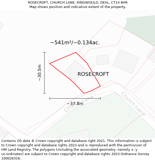 ROSECROFT, CHURCH LANE, RINGWOULD, DEAL, CT14 8HR: Plot and title map