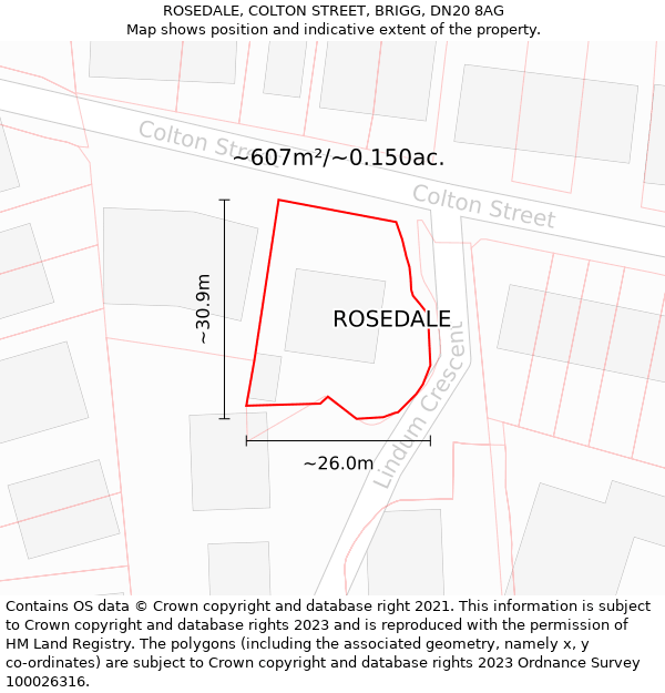 ROSEDALE, COLTON STREET, BRIGG, DN20 8AG: Plot and title map