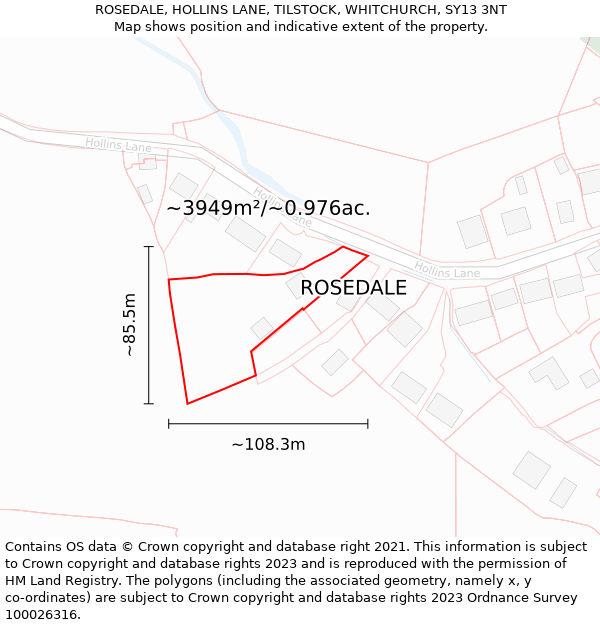 ROSEDALE, HOLLINS LANE, TILSTOCK, WHITCHURCH, SY13 3NT: Plot and title map