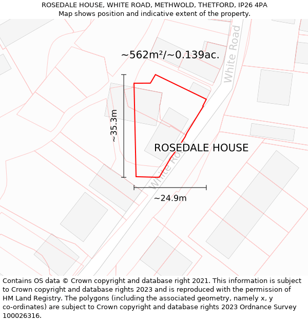 ROSEDALE HOUSE, WHITE ROAD, METHWOLD, THETFORD, IP26 4PA: Plot and title map