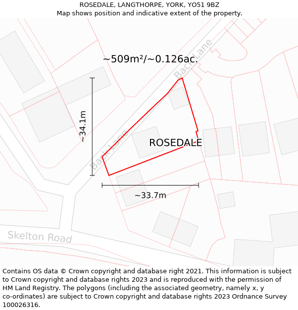 ROSEDALE, LANGTHORPE, YORK, YO51 9BZ: Plot and title map