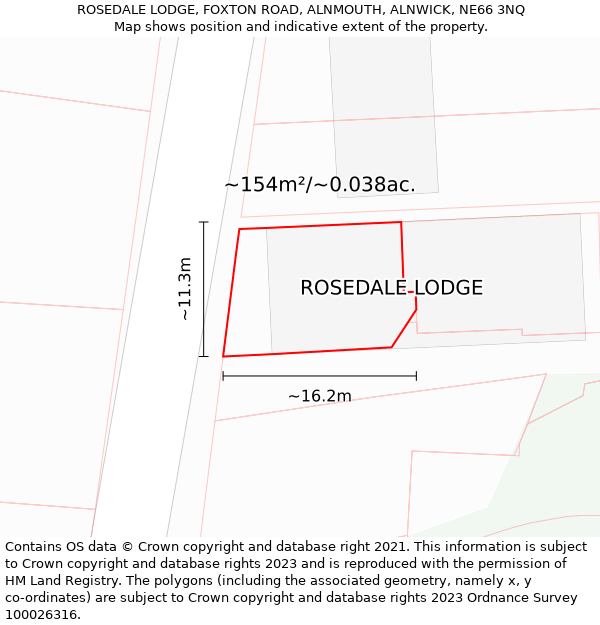 ROSEDALE LODGE, FOXTON ROAD, ALNMOUTH, ALNWICK, NE66 3NQ: Plot and title map