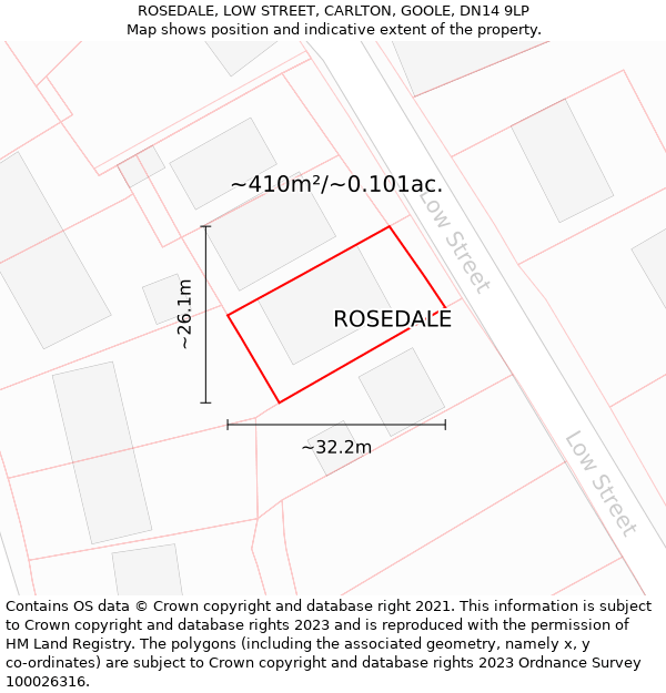 ROSEDALE, LOW STREET, CARLTON, GOOLE, DN14 9LP: Plot and title map