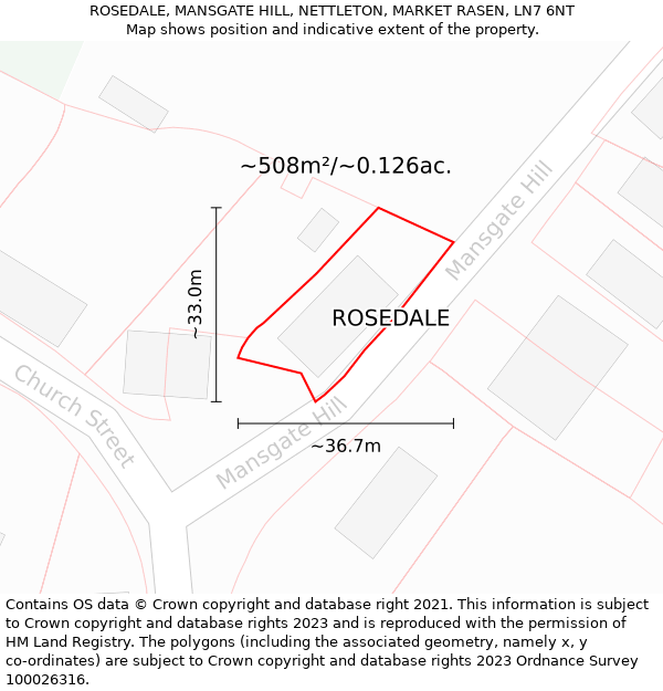 ROSEDALE, MANSGATE HILL, NETTLETON, MARKET RASEN, LN7 6NT: Plot and title map