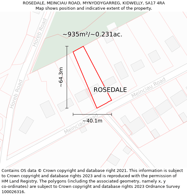 ROSEDALE, MEINCIAU ROAD, MYNYDDYGARREG, KIDWELLY, SA17 4RA: Plot and title map