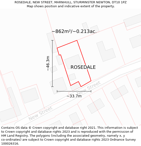 ROSEDALE, NEW STREET, MARNHULL, STURMINSTER NEWTON, DT10 1PZ: Plot and title map