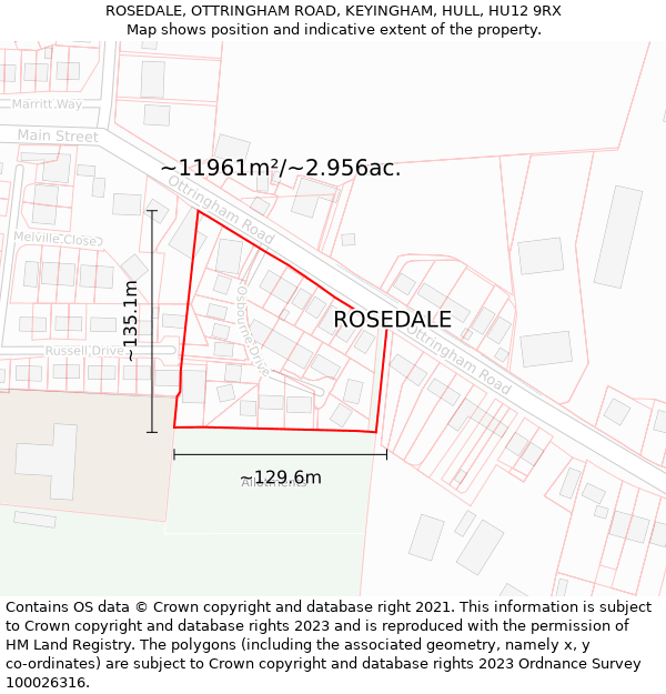 ROSEDALE, OTTRINGHAM ROAD, KEYINGHAM, HULL, HU12 9RX: Plot and title map