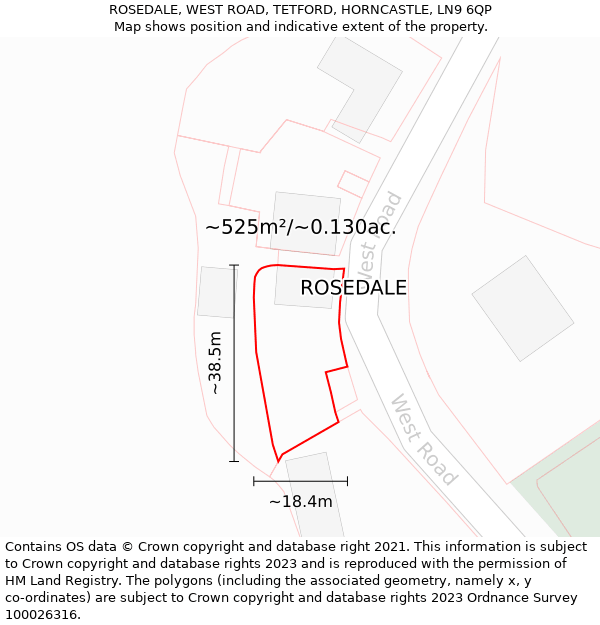 ROSEDALE, WEST ROAD, TETFORD, HORNCASTLE, LN9 6QP: Plot and title map