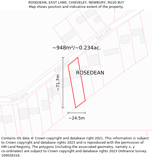 ROSEDEAN, EAST LANE, CHIEVELEY, NEWBURY, RG20 8UY: Plot and title map