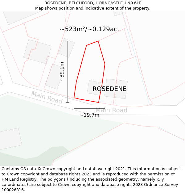 ROSEDENE, BELCHFORD, HORNCASTLE, LN9 6LF: Plot and title map