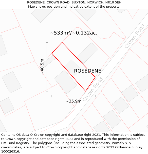 ROSEDENE, CROWN ROAD, BUXTON, NORWICH, NR10 5EH: Plot and title map