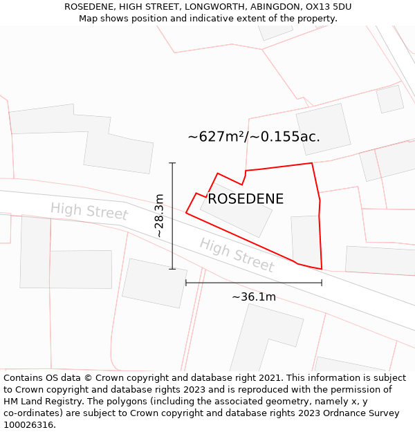ROSEDENE, HIGH STREET, LONGWORTH, ABINGDON, OX13 5DU: Plot and title map
