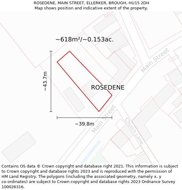 ROSEDENE, MAIN STREET, ELLERKER, BROUGH, HU15 2DH: Plot and title map