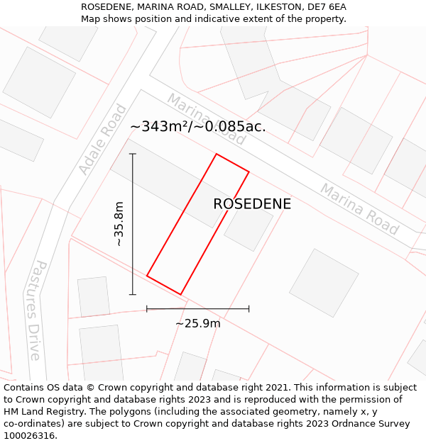 ROSEDENE, MARINA ROAD, SMALLEY, ILKESTON, DE7 6EA: Plot and title map