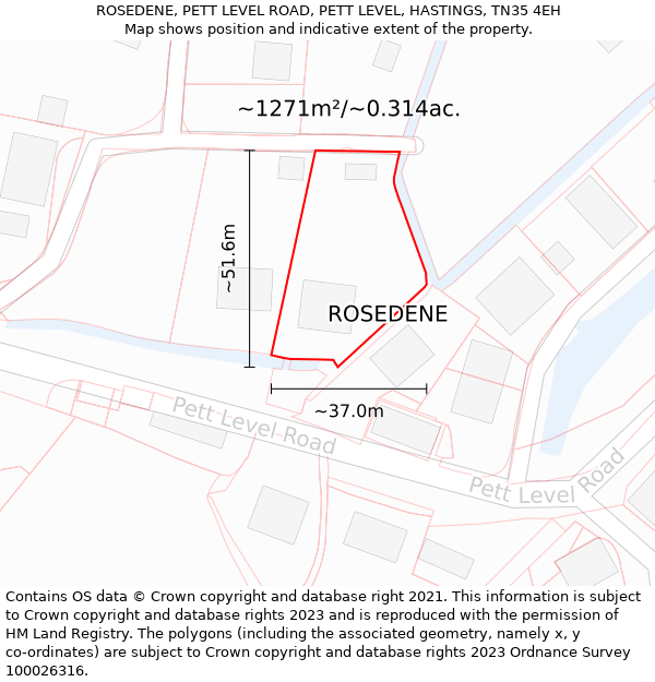 ROSEDENE, PETT LEVEL ROAD, PETT LEVEL, HASTINGS, TN35 4EH: Plot and title map