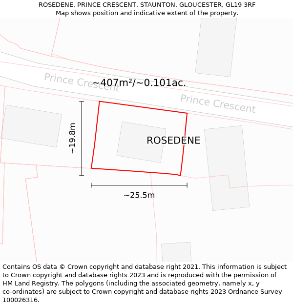 ROSEDENE, PRINCE CRESCENT, STAUNTON, GLOUCESTER, GL19 3RF: Plot and title map