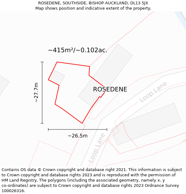 ROSEDENE, SOUTHSIDE, BISHOP AUCKLAND, DL13 5JX: Plot and title map