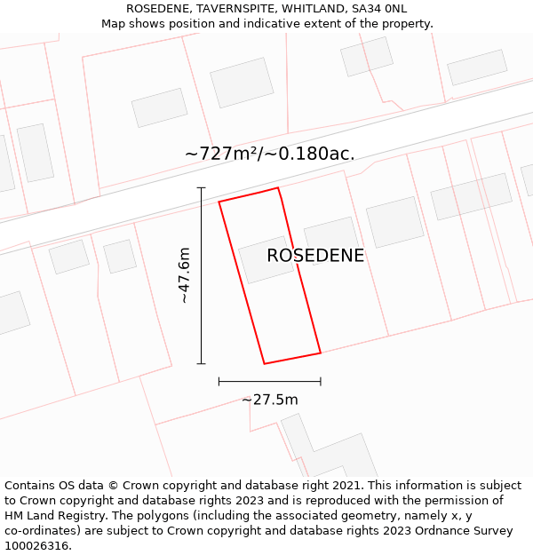 ROSEDENE, TAVERNSPITE, WHITLAND, SA34 0NL: Plot and title map