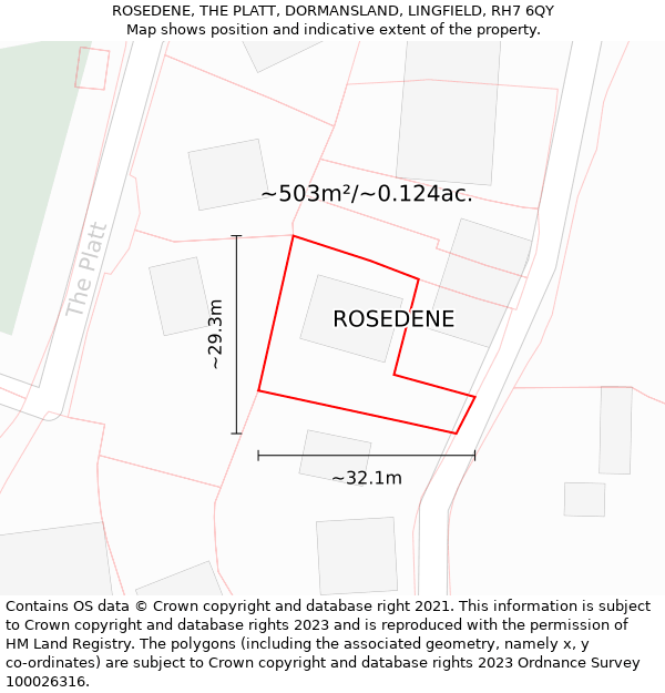 ROSEDENE, THE PLATT, DORMANSLAND, LINGFIELD, RH7 6QY: Plot and title map