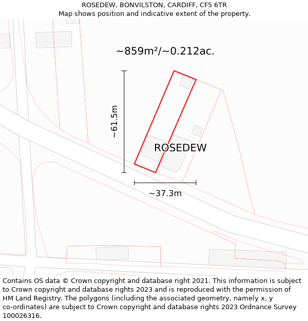 ROSEDEW, BONVILSTON, CARDIFF, CF5 6TR: Plot and title map