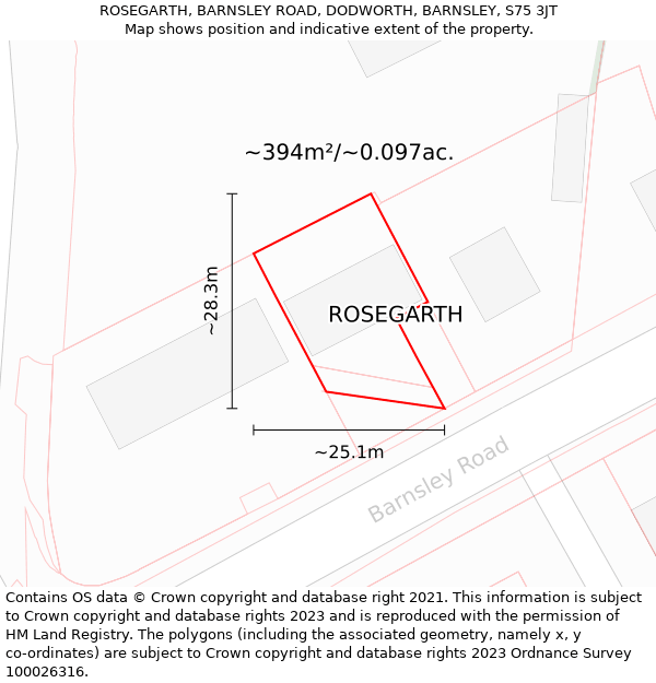 ROSEGARTH, BARNSLEY ROAD, DODWORTH, BARNSLEY, S75 3JT: Plot and title map